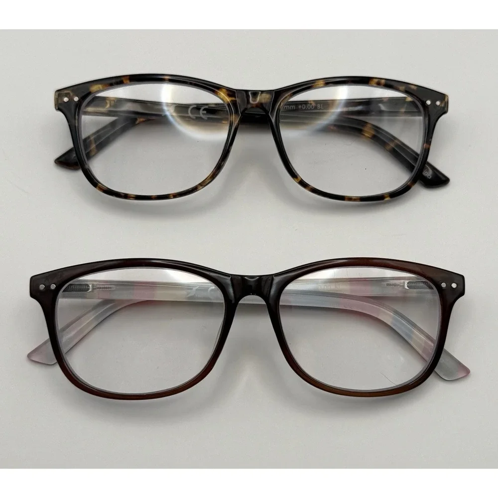 Lot of 2 Blue Light Glasses +0.00 Tortoise Multicolor Eyeglass Frames 62mm